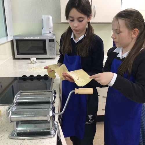 Fresh pasta and a raspberry tiramisu - dishes of the day for Year 6