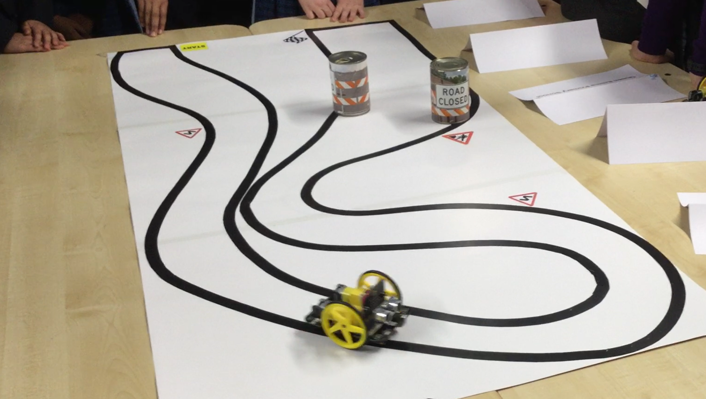 Micro Bit Racing Robota Year 6 race robots in the Micro:bit Coding Challenge