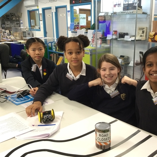 Year 6 race robots in the Micro:bit Coding Challenge