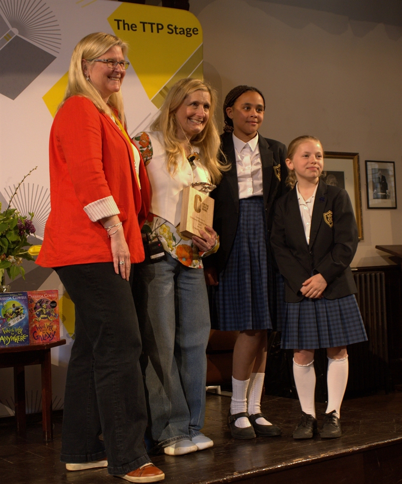 Junior School students introduce Cressida Cowell at the Cambridge Literary Festival