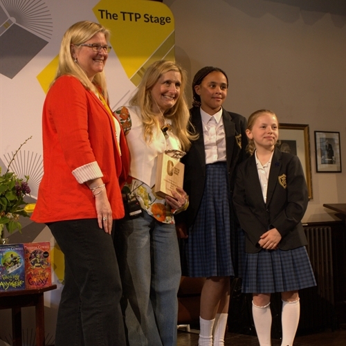 Junior School students introduce Cressida Cowell at the Cambridge Literary Festival